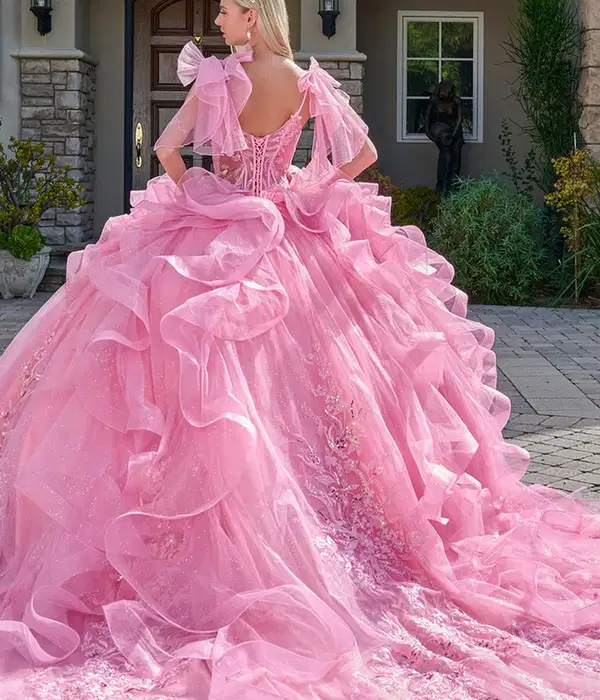 Pink Spaghetti Strap Embroidered Gown - Dresses