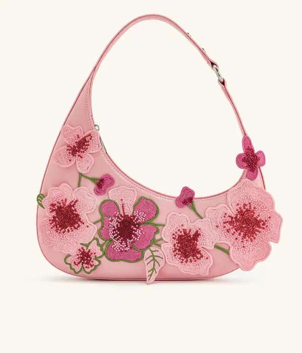 Harlee Pink Embroidered Shoulder Bag - Purses