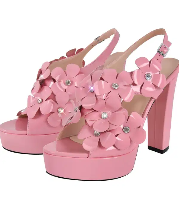 Flower Rhinestone Platform Slingback Sandals - Shoes