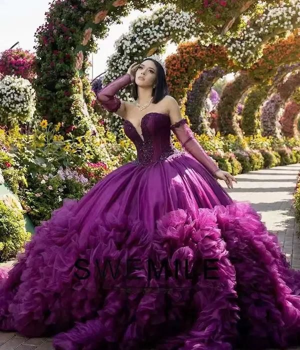 Purple Flowing Mis Quince Gown - Dresses