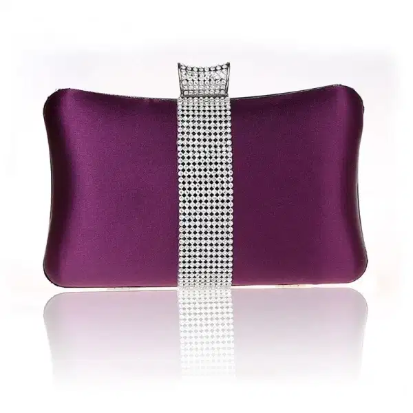 Elegant Satin Purple Evening Box Rhinestone Clutch - Purses