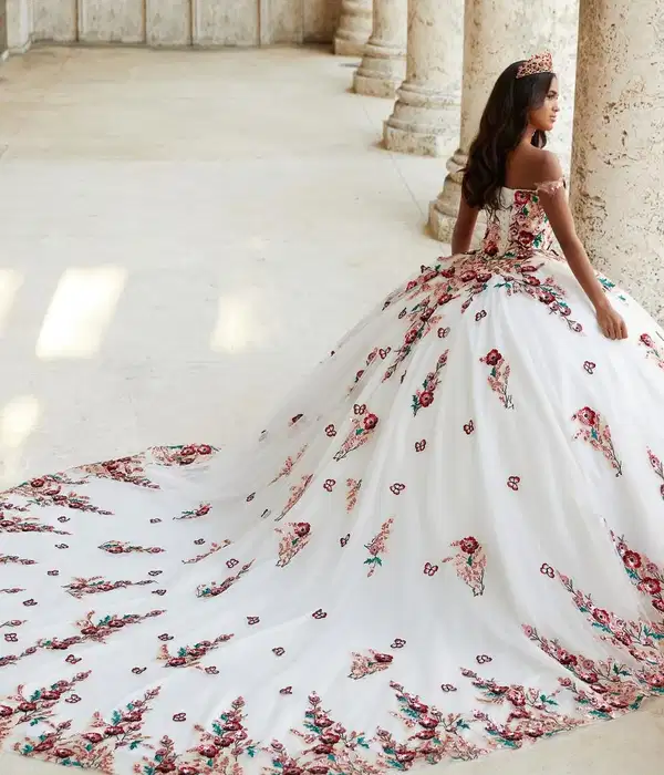 Lizluo White Floral Mis Quince Gown - Dresses