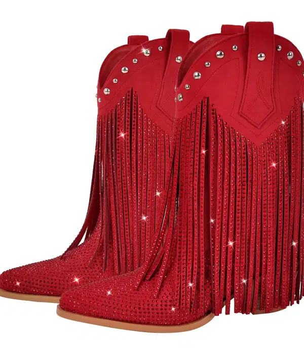 Red Fringe Western Boots - Shoes