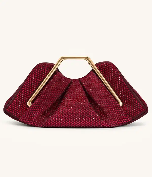 Lila Artificial Red Crystal Metal Frame Clutch - Purses