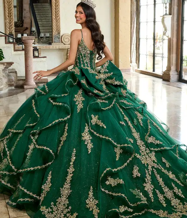 Quinceanera Detachable Long Sleeve Ruffle Gown - Dresses
