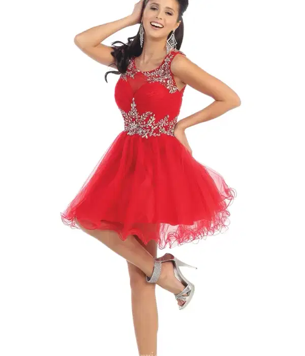 Red Glittery Party Mini Dress - Dresses