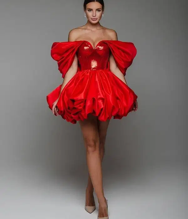 Short Red Corset Quince Dress - Dresses