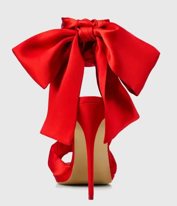 Red Satin Bow Stiletto Sandals - Shoes