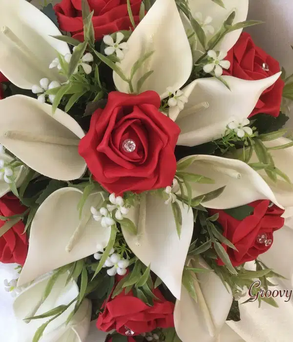 Red Rose and Ivory Calla Lily Bouquet - Ramos