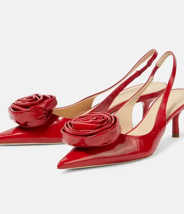 Red Kitten Heel Slingback Pumps - Shoes