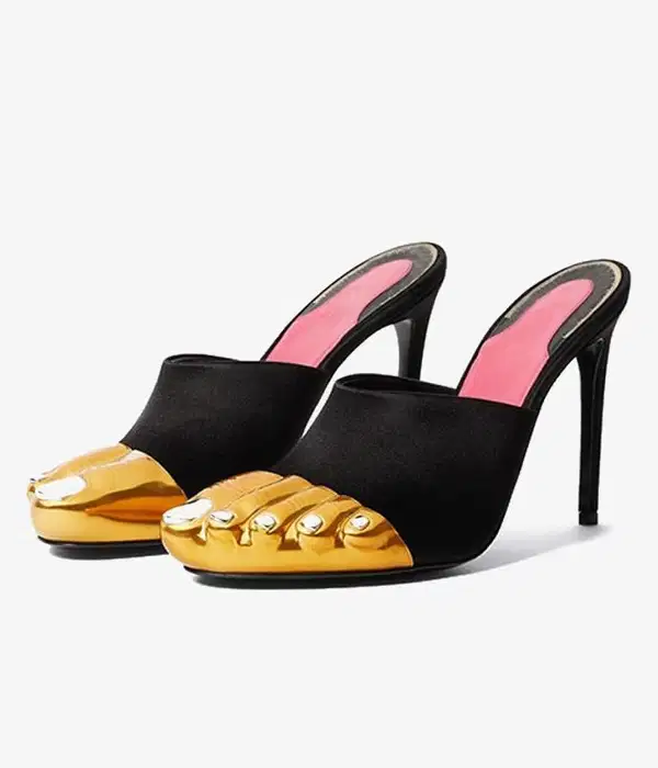 Satin Mules with Golden Details - Shoes