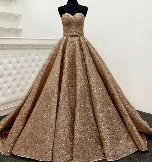 Quinceanera Brown Sequin Ball Gown - Dresses