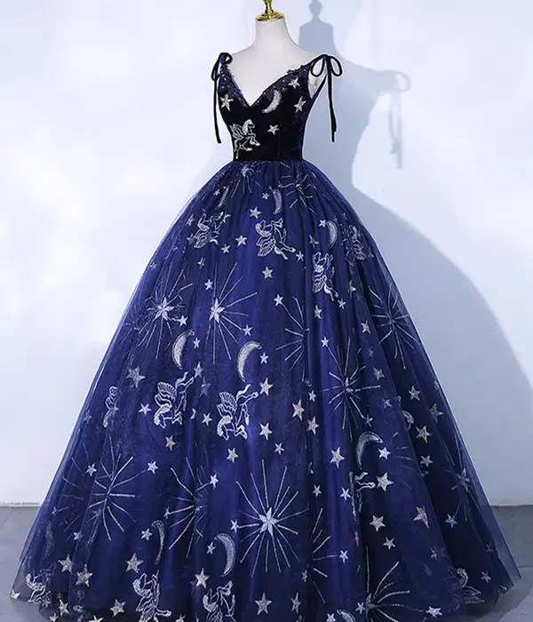 Dark Blue Stars Gown - Dresses
