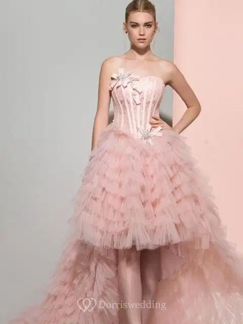 Strapless Pink Tiered Quince Gown - Quinceañera Dresses