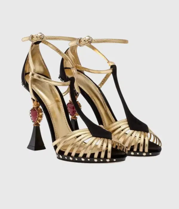 Bronze Heart Sculptured Heels - Shoes