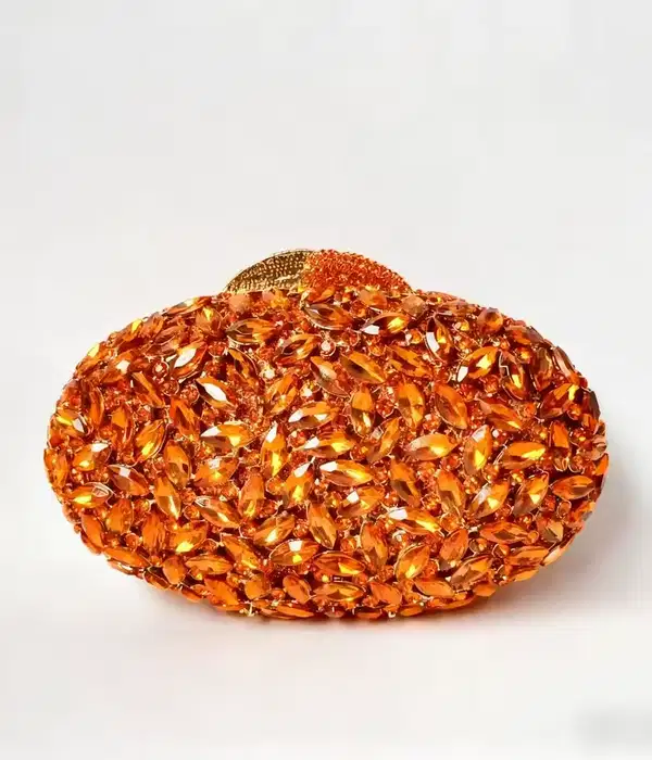 Orange Rhinestone Party Clutch - Purses