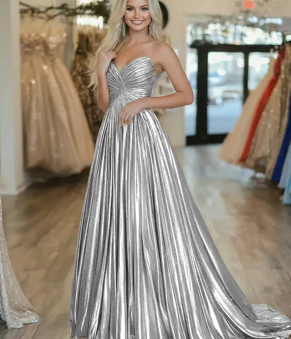 Silver Strapless Ruched Evening Dresses - Dresses