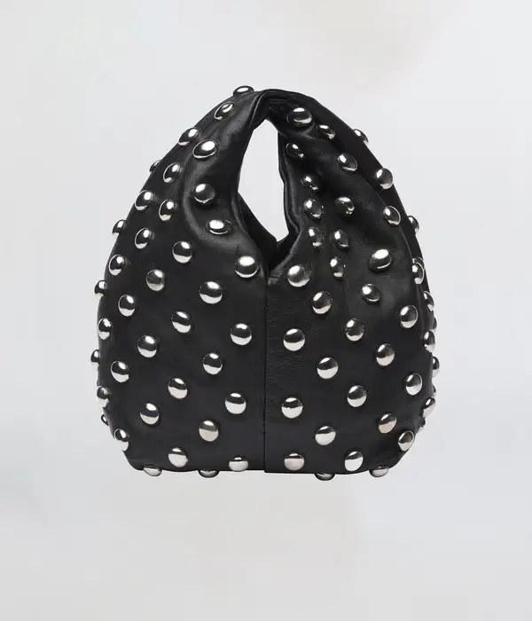 Simone Studded Black Leather Bag - Purses