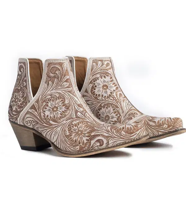 Western Booties in White Chocolate - Shoes