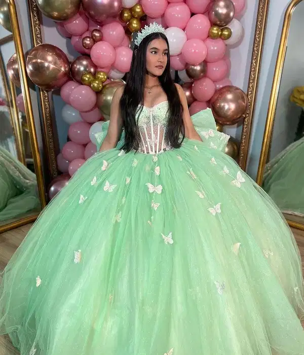 Mint Green Tulle Princess Gown - Dresses