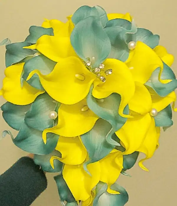 Yellow and Aqua Cascading Bouquet - Ramos