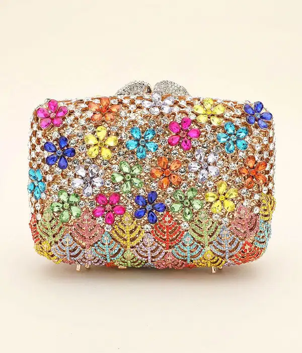 Rhinestone Embellished Flower Pattern Evening Clutch - Purses