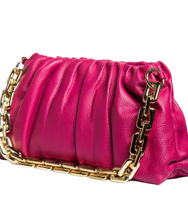 Sophia Leather Dark Pink Clutch - Purses
