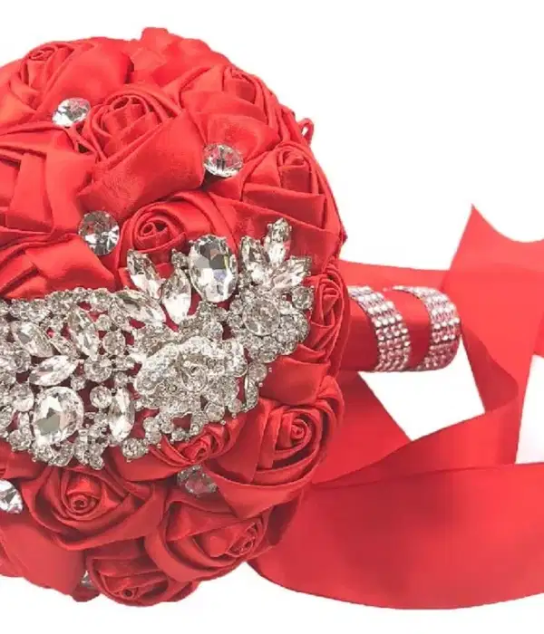 Satin Red Rose and Crystal Bouquet - Ramos