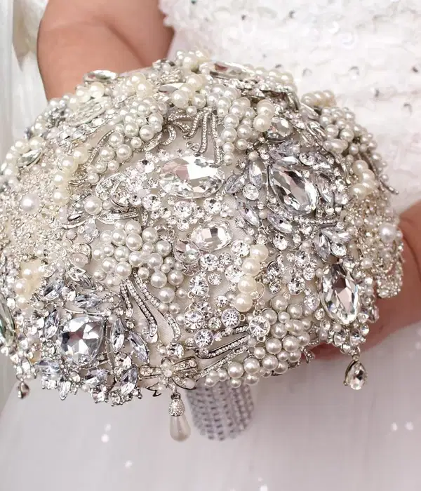 Silver and Off White Crystal Pearl Bouquet - Ramos