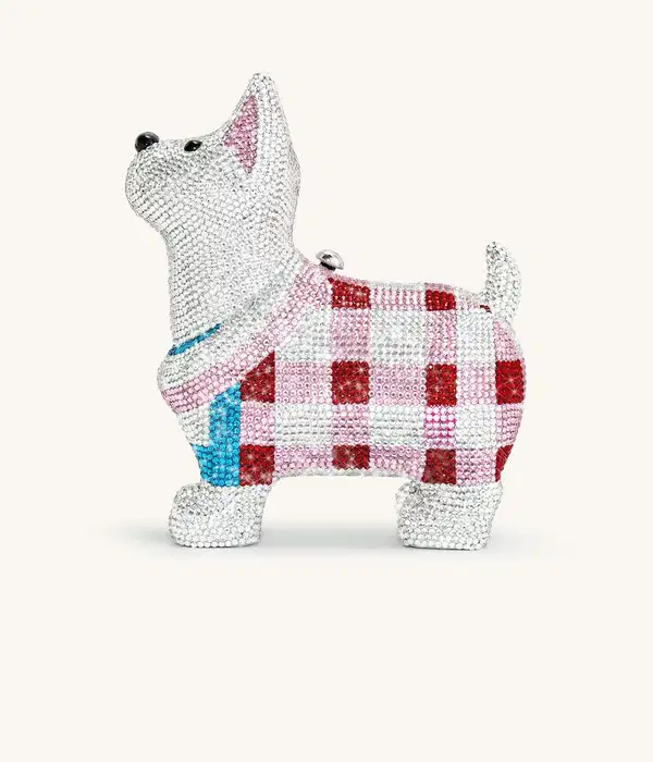White Eden Puppy Shape Crystal Clutch - Purses