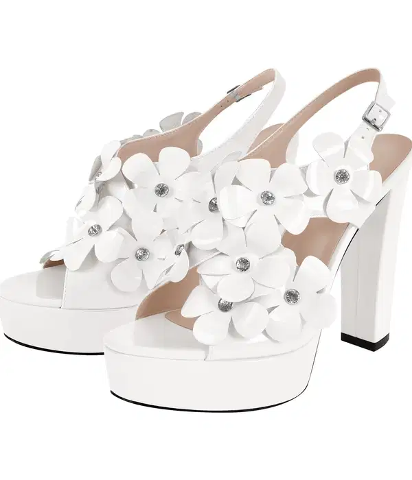 Flower Chunky Heel Slingback - Shoes