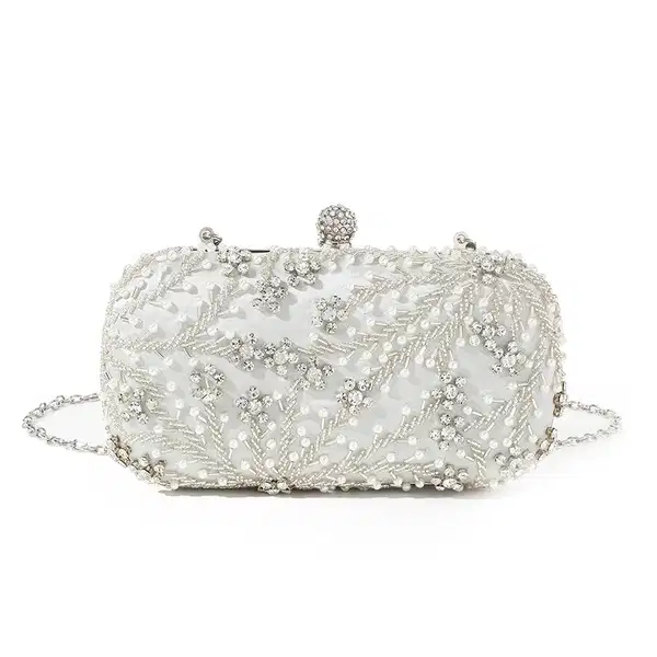 Pearl Rhinestone Party Satin Clutch - Purses