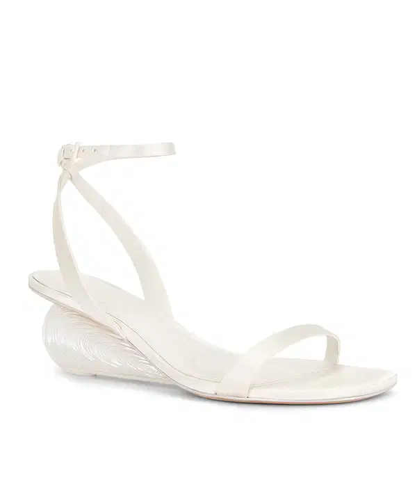 White Satin Oyster Shell Wedge - Shoes