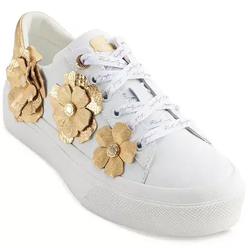 White Lace-Up Embellished Sneakers - Shoes