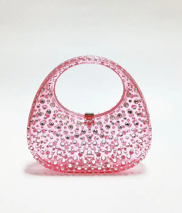 Acrylic Pink Rhinestone Party Handbag - Purses