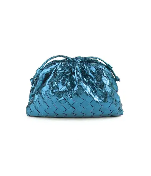 Mini Woven Metallic Blue Clutch - Purses