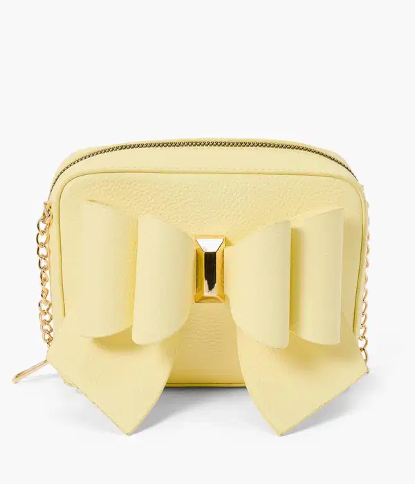 Mini Boxy Bow Vegan Yellow Crossbody Bag - Purses