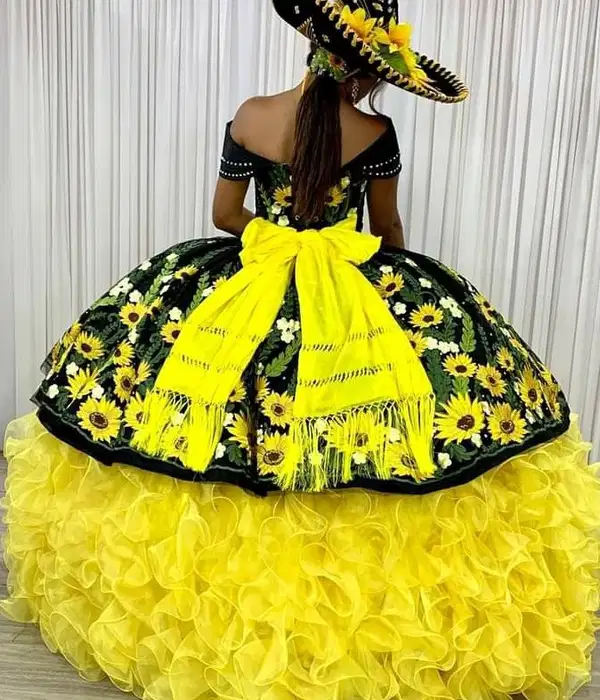 Black and Yellow Mis Quince Charro Gown - Dresses