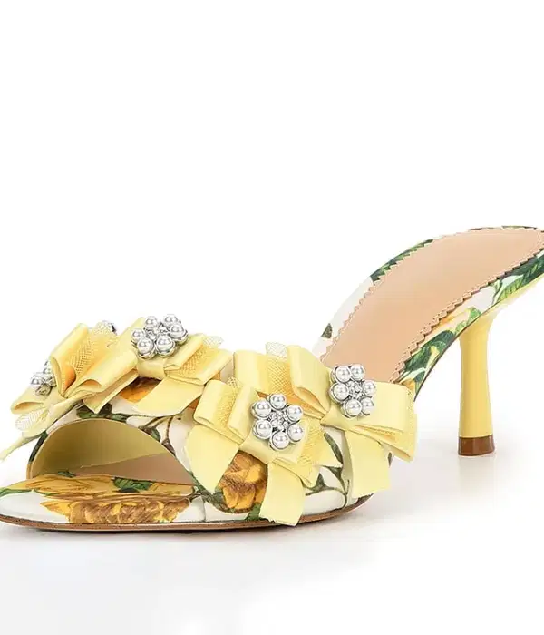 Yellow Flower Bow Mules - Quinceañera Shoes