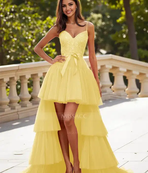 Yellow High Low Tulle Dress - Dresses
