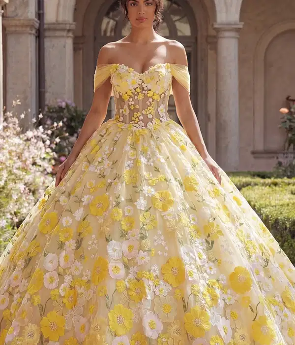 Yellow Off the Shoulder Long Corset Gown - Dresses