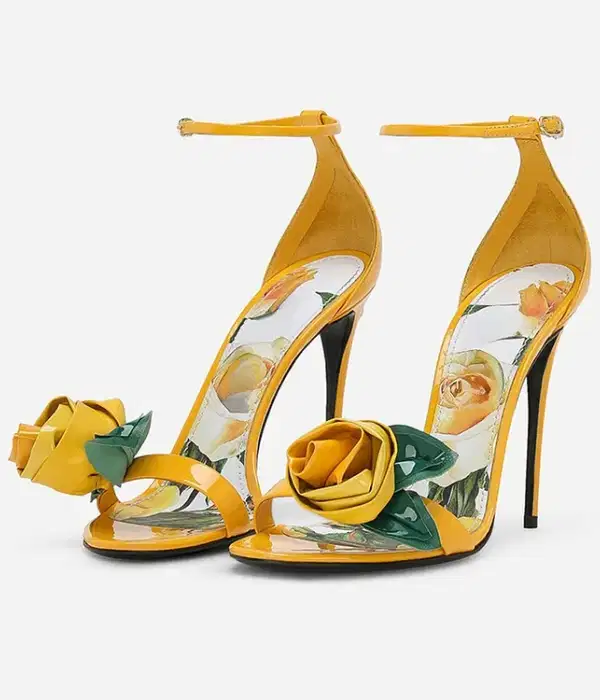 Yellow Floral Trim Heels - Quinceañera Shoes