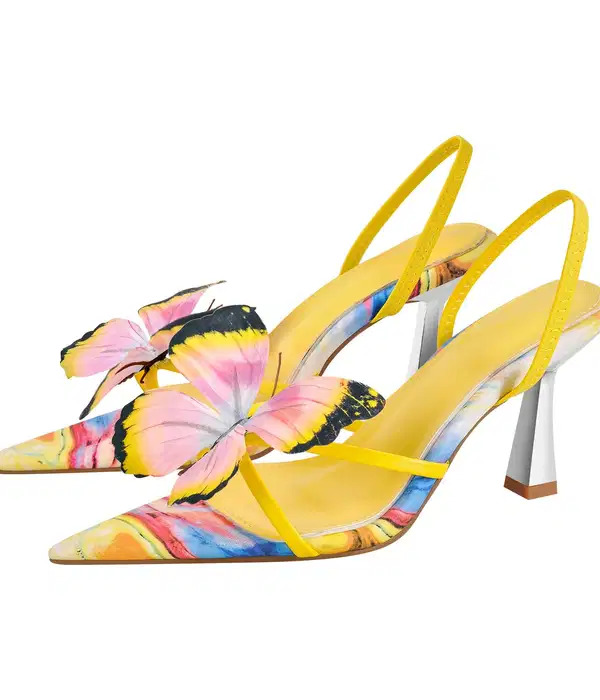 Butterfly Slingback Heels in Yellow - Shoes