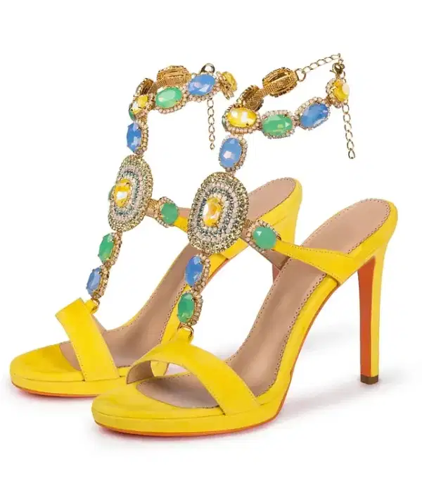 Yellow Jewelry Decor Sandals - Shoes