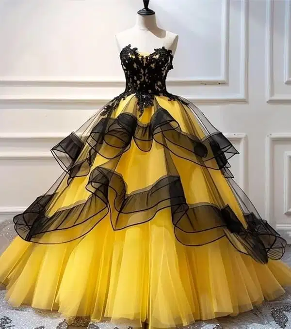 Yellow and Black Mis Quince Gown - Dresses