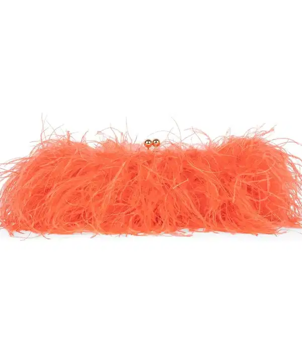 Tangerine Feathered Clutch - Purses