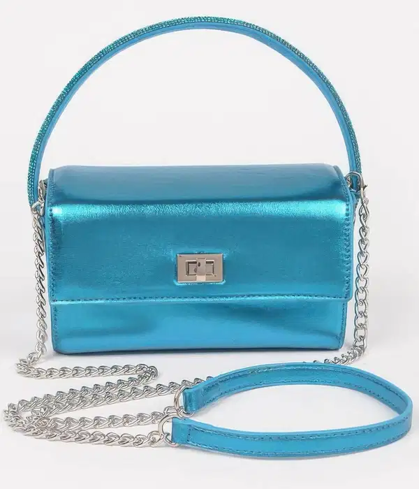 Blue Metallic Top Handle Bag - Purses