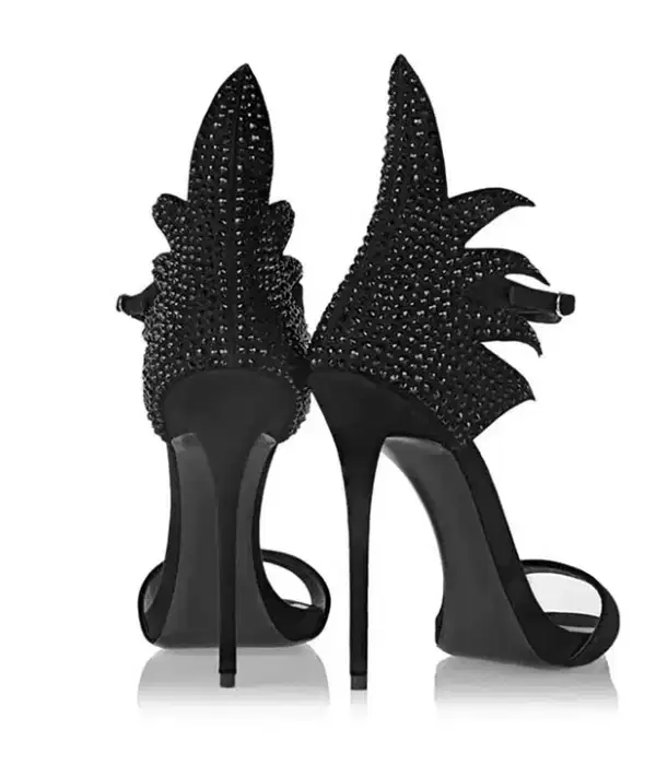 Black Vegan Suede Ankle Strap Stilettos - Shoes