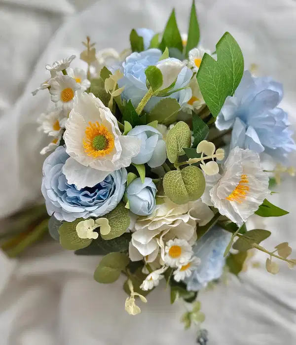 Dusty Blue Silk Flower Bouquet - Quinceañera Ramos