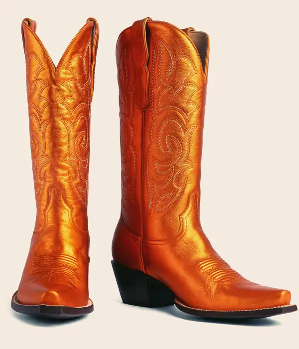 Metallic Orange Western Boots - Shoes